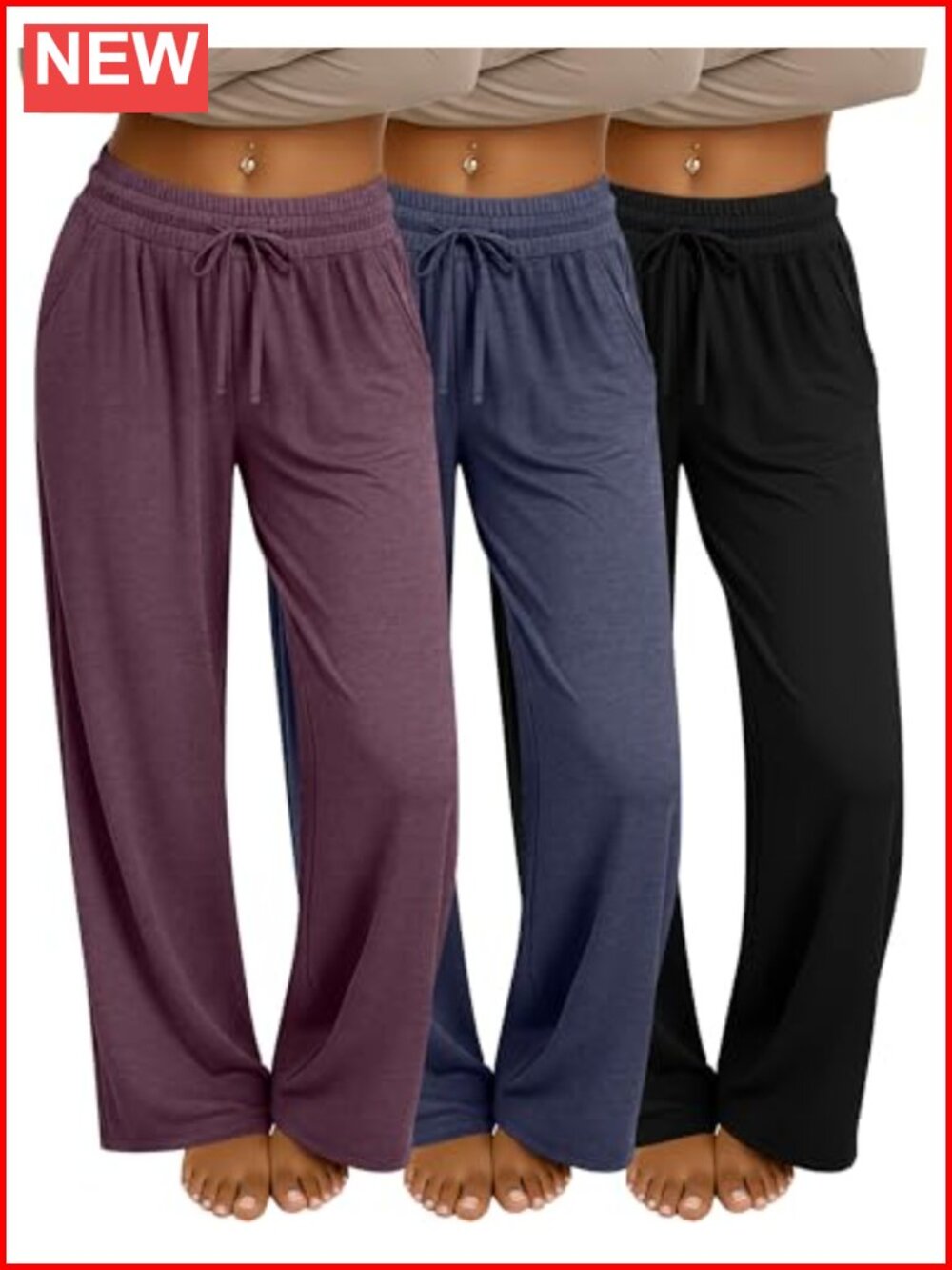 3 Pack Wide Leg Sweatpants with Pockets High Rise Yoga Lounge Pants